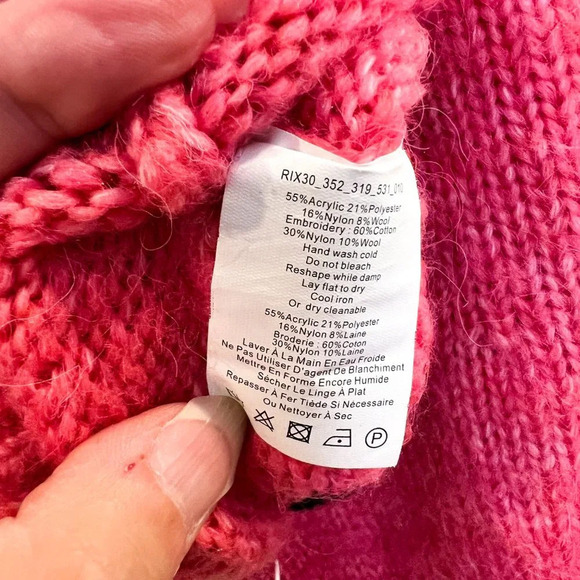 Rixo Ariana Pink Heart Print Balloon Sleeve Knit Pullover Designer Sweater Small - Picture 5 of 7